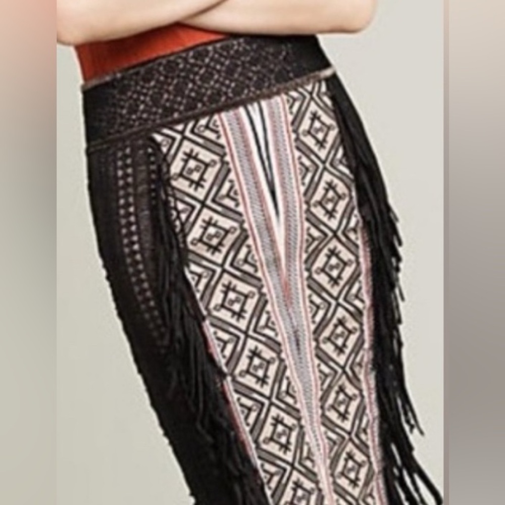 Byron Lars Bohemian Fringe Skirt with Geometric Pattern